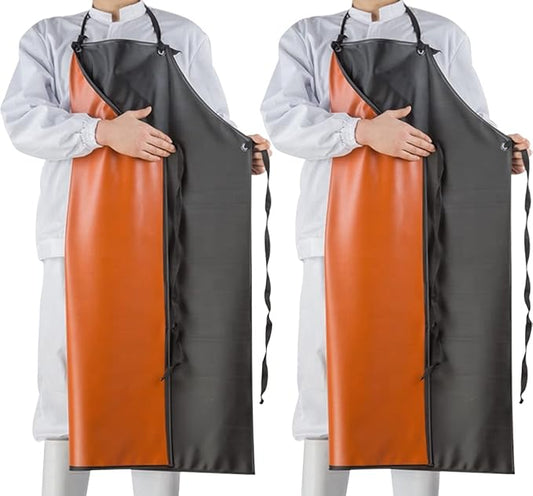 Chemical Resistant Vinyl Apron - Black Plus Size Unisex PVC Aprons for Dishwashing,Dog Grooming,Fish Cleaning,Lab Work(2 Pack)