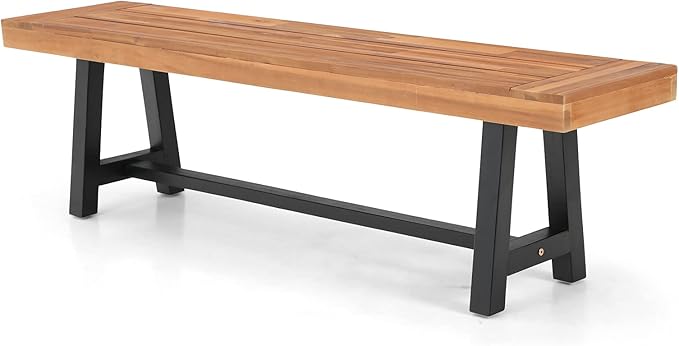 MFSTUDIO Outdoor Garden Bench 63", Acacia Wood Patio Dining Bench, Wooden Park Front Porch Benches for Backyard Outside, Teak