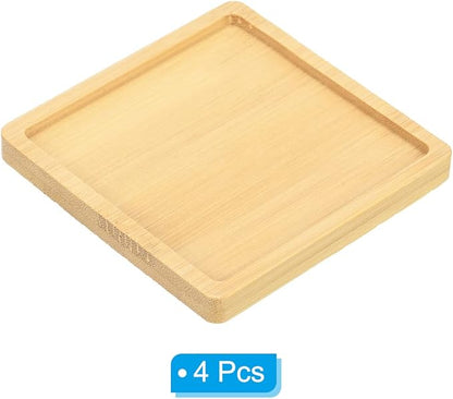 PATIKIL Plant Pot Saucer 3.5 Inch, 4 Pack Bamboo Square Flower Drip Tray for Home Indoor