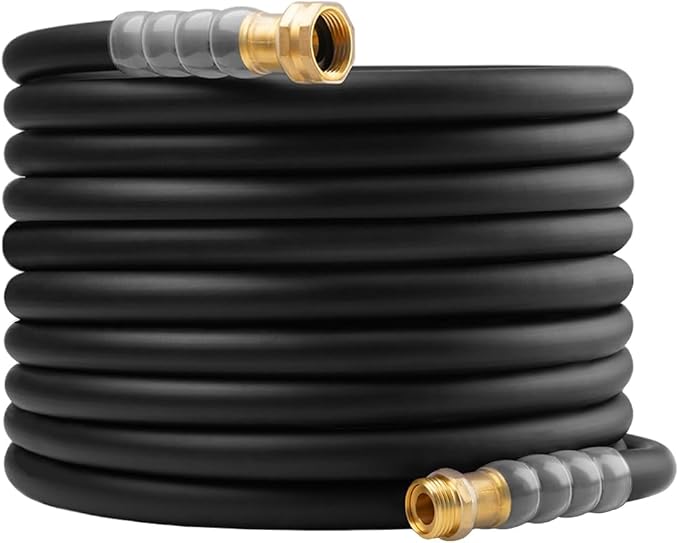 Heavy Duty Premium Garden Hose 75ft x 5/8", 300PSI Working, 1000PSI Burst, Hybrid Rubber Water Hose with Transparent Swivel Handle - Hot/Cold Water - Five Layered Braiding with Brass fittings (Black)