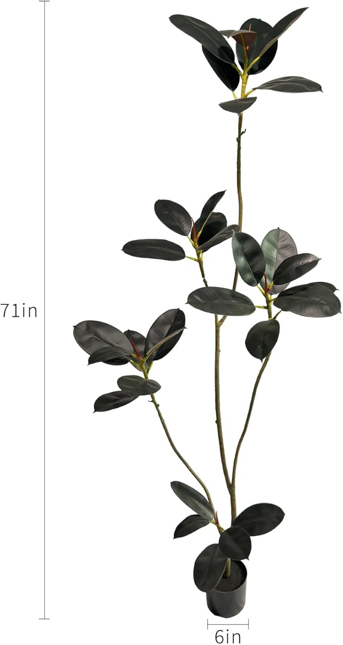 Artificial Rubber Tree,6ft Tall Fake Plants Artificial Rubber Plants for Indoor, Fake Trees for Office Home Living Room Floor Patio Greening Porch Decor。