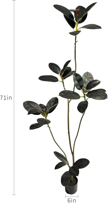 Artificial Rubber Tree,6ft Tall Fake Plants Artificial Rubber Plants for Indoor, Fake Trees for Office Home Living Room Floor Patio Greening Porch Decor。