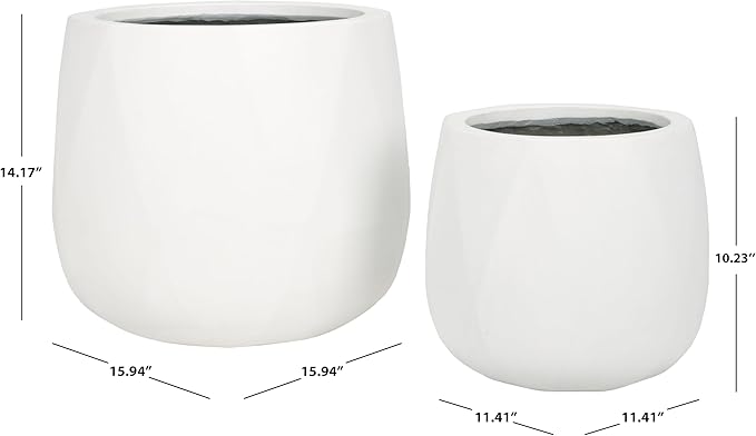 SAFAVIEH Outdoor Collection Kane White Cement Ficonstone Planter Pot Set of 2