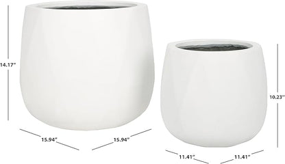 SAFAVIEH Outdoor Collection Kane White Cement Ficonstone Planter Pot Set of 2