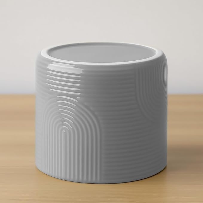 Elegant 6 Inch Ceramic Flower Pot – Indoor & Outdoor Planter for Succulents, Herbs, Small Plants – Includes Dibber & Widger – Thick-Walled Modern Design – Stone Gray – 6" x 5.2"
