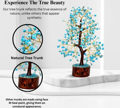 Turquoise Crystal Tree with Golden Wire – Handcrafted Gemstone Bonsai for Home Decor, Healing & Positive Energy
