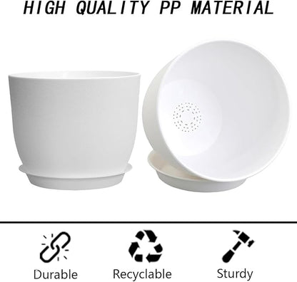 Plant Pots 12 Inch Set of 2, Outdoor Indoor Flower Pots Plastic Planters with Holes and Saucers, Modern House Office Garden Decorative,Simplicity White Color