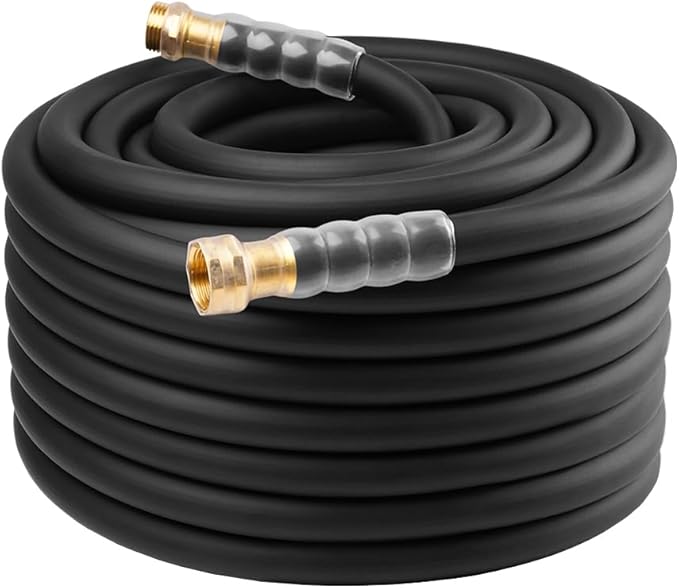 Heavy Duty Premium Garden Hose 100ft x 5/8", 300PSI Working, 1000PSI Burst, Hybrid Rubber Water Hose with Transparent Swivel Handle - Hot/Cold Water - Five Layered Braiding with Brass fittings (Black)