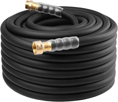Heavy Duty Premium Garden Hose 100ft x 5/8", 300PSI Working, 1000PSI Burst, Hybrid Rubber Water Hose with Transparent Swivel Handle - Hot/Cold Water - Five Layered Braiding with Brass fittings (Black)