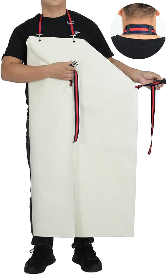 Thick Rubber Apron,Professional Waterproof Chemical Oil Resistant Aprons for Dishwashing,Dog Grooming,Butcher(White,1pack)