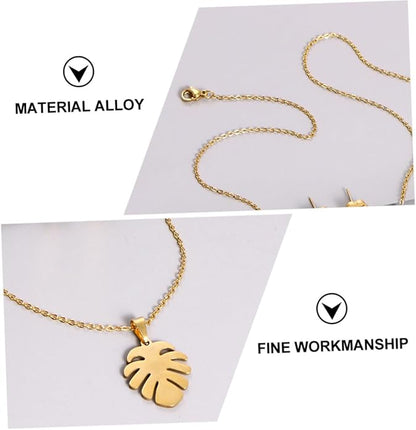 Monstera Leaf Jewelry for Women Dainty Lightweight Necklace and Earrings Trio Tropical Plant-inspired Accessories for Daily Wear Parties and