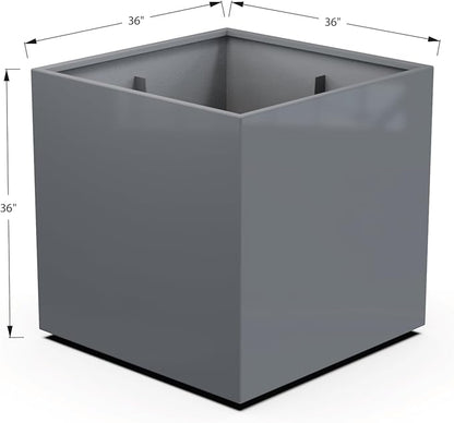 Plantercraft Powder-Coated Aluminum Planter Box - Square Cube - Metal All Weather | Indoor Outdoor | Made in USA | Fully Assembled