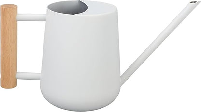 1L/33.8oz Wood Handle Long Spout Watering Can Stainless Steel Plant Watering Pot Garden Green Plant Flower Watering Kettle for Indoor Outdoor Plants Garden Flower (White)