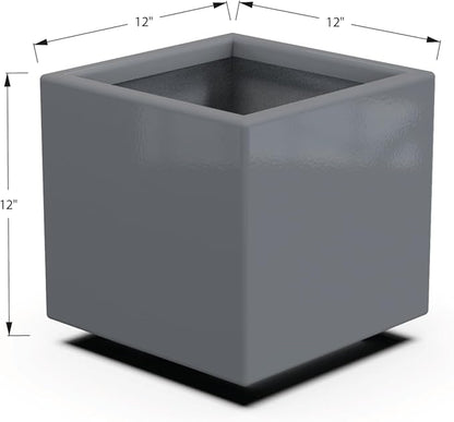 Plantercraft Powder-Coated Aluminum Planter Box - Square Cube - Metal All Weather | Indoor Outdoor | Made in USA | Fully Assembled