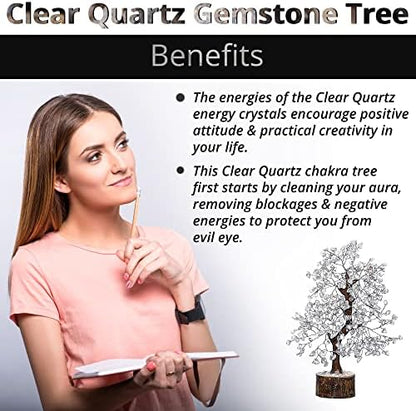 Clear Quartz Crystal Trees for Home Decor, Office Desk Decoration, Chakra Healing Crystals and Stone for Positive Energy, Money, Good Luck, Tree of Life Spiritual for Women and Mom