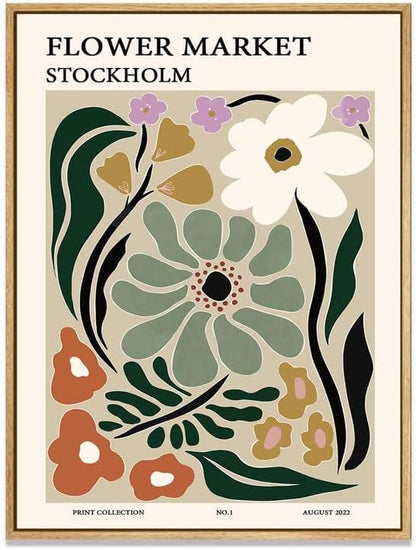 Zzuyi Flower Market Framed Wall Art,Botanical Decor, Large Wall Art for Living Room, Bed Room, Office- 24"x32" Natural Framed