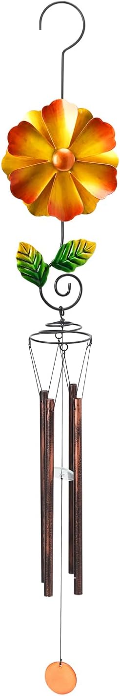 MUMTOP Wind Chimes for Outside Clearance - Garden Wind Chimes with Flower Wind Spinner, 33 Inch Deep Tone Metal Memorial Sympathy Windchimes for Patio Outdoor Porch Yard Decor Gifts(Orange)