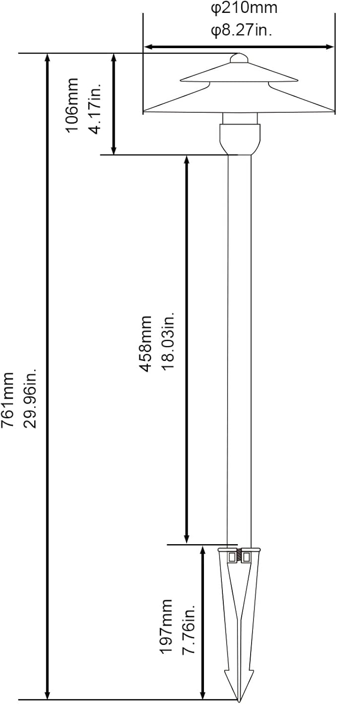 DOSHINE® Solid Brass Low Voltage Landscape Lighting Pathway Lights (8.25" Shade, 22" Tall) with Replaceable 3W G4 LED Bulb 3000K AC/DC 12V and Ground Stake for Outdoor Walkway Driveway (DOU, 6-Pack)