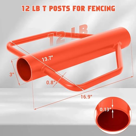 Fence Post Driver T Post Driver with Handle Heavy Duty Hand Post Pounder with Handle for U Fence Post Wooden Post (Orange New 12 LBS)