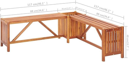 vidaXL Solid Acacia Wood Patio Corner Bench with Planter - Weather-Resistant Outdoor Seating - Versatile Garden and Deck Furniture with Planter Box - 46"x46"x15.7"