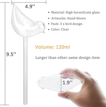 Glass Plant Watering Globes, Self Watering Globes Bird Shape, Self Watering Planter Insert, Plant Watering Devices, Automatic Plant Waterer Indoor, Watering Bulbs, 3 Pack