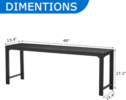 46" Outdoor Rattan Backless Bench, All-Weather Patio Garden Bench for Backyard, Porch, or Lawn, Durable Steel Bench for Outdoor Spaces