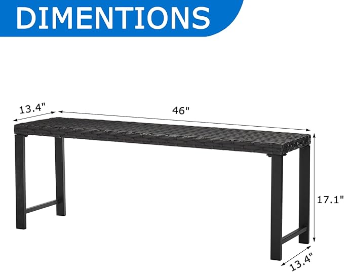 46" Outdoor Rattan Backless Bench Set of 2, All-Weather Patio Garden Bench for Backyard, Porch, or Lawn, Durable Steel Bench for Outdoor Spaces