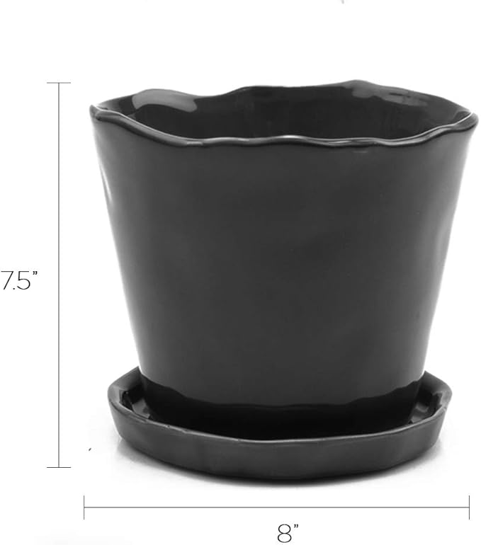 CHIVE ‘Tika’ Ceramic Planter Pot — Large 8" Succulent Pots for Indoor & Outdoor House Plants — Cute, Beautiful Modern Farmhouse Kitchen Decor — Black