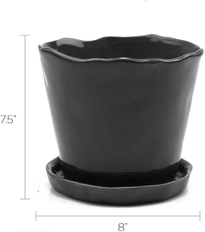 CHIVE ‘Tika’ Ceramic Planter Pot — Large 8" Succulent Pots for Indoor & Outdoor House Plants — Cute, Beautiful Modern Farmhouse Kitchen Decor — Black