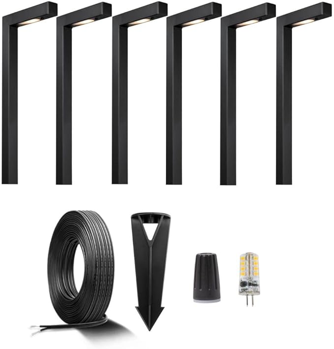 Gardenreet Brass Low Voltage Black Path Lighting Kit (6 Pack Path Lights) with 100 Feet Cable and 30Pack Wire Connectors for Outdoor Pathway House Garden Patio Without Transformer