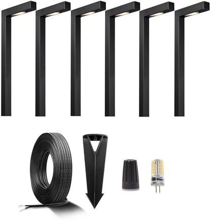 Gardenreet Brass Low Voltage Black Path Lighting Kit (6 Pack Path Lights) with 100 Feet Cable and 30Pack Wire Connectors for Outdoor Pathway House Garden Patio Without Transformer