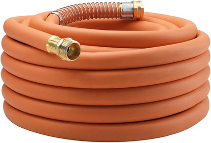 WiseFlow Garden Hose 50FT x 5/8", Heavy Duty Rubber Hose, Water Hose with Five Layered Braiding, Male Female Fittings, 1000PSI Burst, 300PSI Working (Orange)