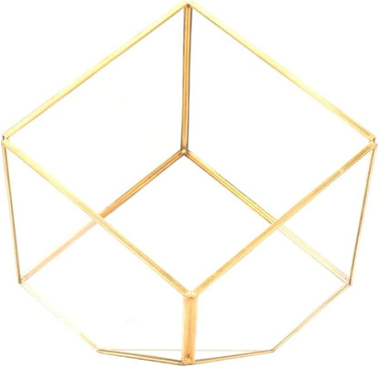 Gold Geometric Shape Succulents Plant Flowerpot, Glass Planter with Copper Bar, Modern Home Table Decoration for Succulents Ferns Cacti, Transparent Glass Container for Garden Offi