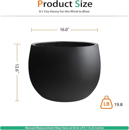 Ball Concrete Planter Outdoor Indoor, Large Tall Cement Plant Pots for Trees Flowers (Black, 16 inch)