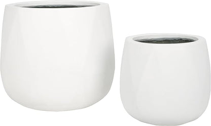 SAFAVIEH Outdoor Collection Kane White Cement Ficonstone Planter Pot Set of 2