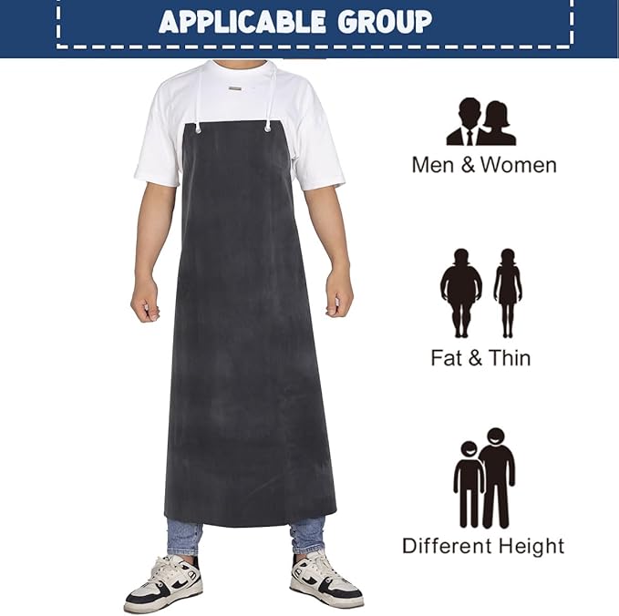 Neoprene Apron - 35’’ X 45’’ Plus Size Rubber Aprons Offers Chemical, Oil and Grease Protection, with Puncture and Abrasion Resistance 3PACK