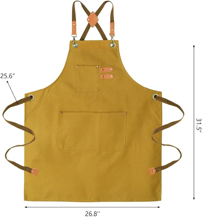 Chef Aprons for Men Canvas Apron with Large Pockets and Adjustable Neck Strap for Cooking, BBQ, Gardening