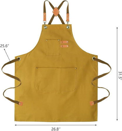 Chef Aprons for Men Canvas Apron with Large Pockets and Adjustable Neck Strap for Cooking, BBQ, Gardening