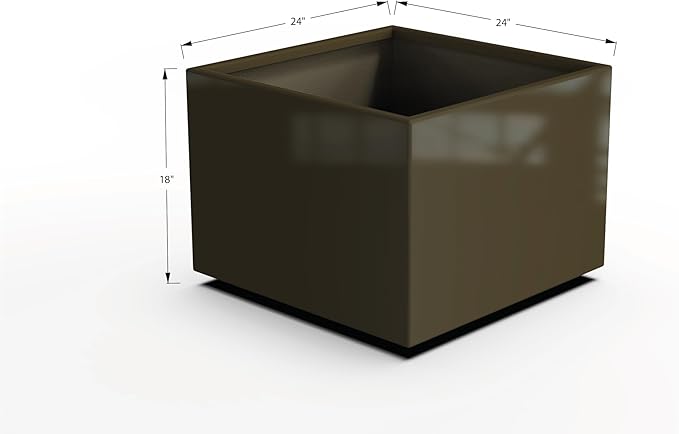 Plantercraft Powder-Coated Aluminum Planter Box - Square Cube - Metal All Weather | Indoor Outdoor | Made in USA | Fully Assembled