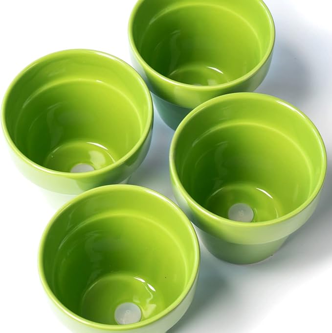 YBX 4-Inch Ceramic Plant Pots Outdoor Garden Planter Round Flower Pot with Drainage Hole Green (Pack 4)