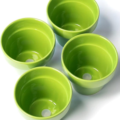 YBX 4-Inch Ceramic Plant Pots Outdoor Garden Planter Round Flower Pot with Drainage Hole Green (Pack 4)