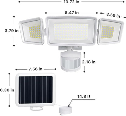 Ensenior 1800LM Solar Flood Lights Outdoor, Motion Sensor Outdoor Light 6500K, IP65 Waterproof, Separate Solar Panel, Solar Security Light with 5 Sensor Modes and 3 Adjustable Head for Yard (White)