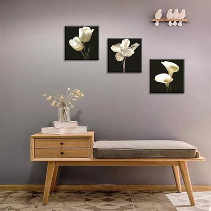 Flower Wall Decor for Bedroom, SZ Still Life Canvas Art Prints of White Tulip & Calla Lily Oil Paintings, Elegant Floral Pictures (Waterproof Artwork, 1" Thick, Bracket Mounted Ready to Hang)