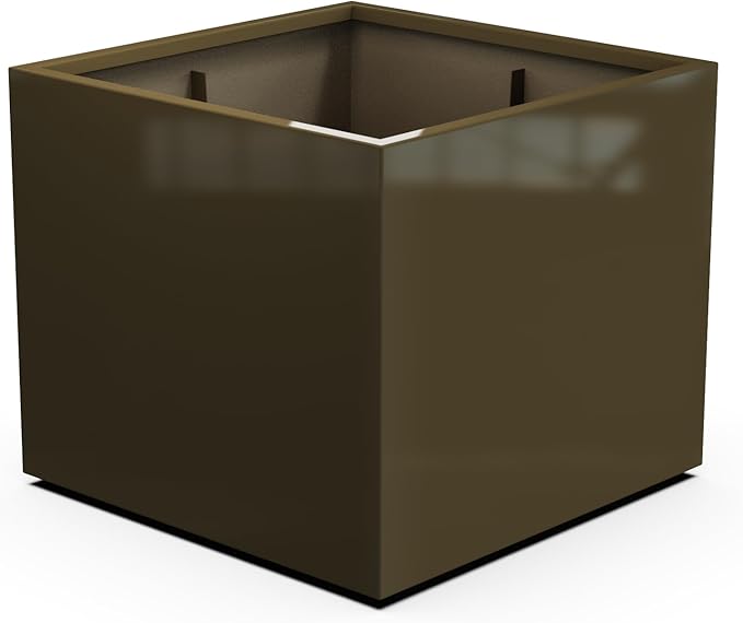 Plantercraft Powder-Coated Aluminum Planter Box - Square Cube - Metal All Weather | Indoor Outdoor | Made in USA | Fully Assembled