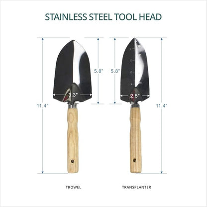 Garden Tools Sets- Heavy Duty Gardening Gift Tool Kit Including Folding Stool with Tool Bag 5 Sturdy Stainless Steel Tools(Gardening Trowel Trans-Planter Weeder & Rake) for Women Men