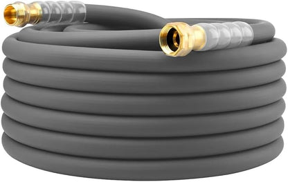Heavy Duty Premium Garden Hose 75ft x 5/8", 300PSI Working, 1000PSI Burst, Hybrid Rubber Water Hose with Transparent Swivel Handle - Hot/Cold Water - Five Layered Braiding with Brass fittings (Grey)