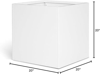 White Outdoor Planter Square Steel Planters Galvanized Steel Planter Box 20 Inch Indoor Metal Large Planters Cube Heavy Duty Modern Commercial Residential for Trees Patio Yard Garden