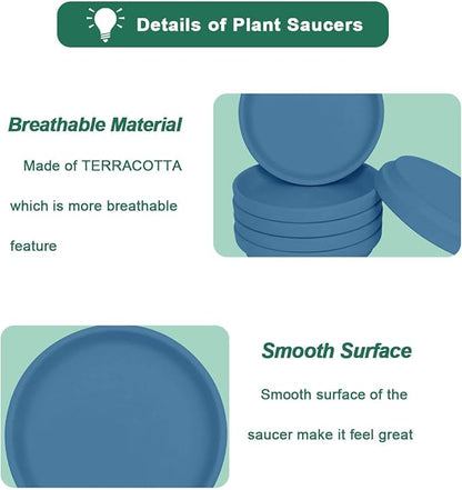 vensovo 6 Inch Steel Blue Terracotta Plant Saucer Pots Tray - 6 Pcs Round Planter Saucers for Indoor & Outdoor Plants, Small Clay Trays Perfect for 5 Inch 5.5 Inch 6 Inch Flower Pot
