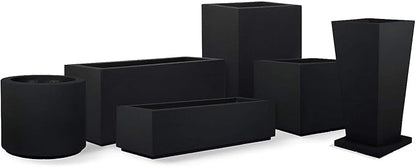 PolyStone Monterray Modern Outdoor/Indoor Square Planter, 23" L x 23" W x 19" H, Lightweight, Heavy Duty, Weather Resistant, Polymer Finish, Commercial Grade and Residential (Black)