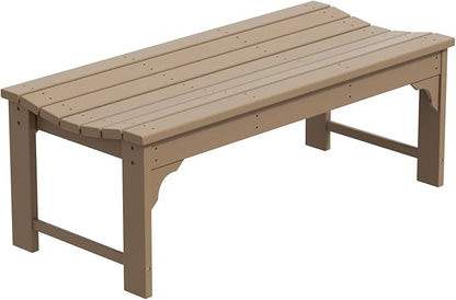 WO Home Furniture Outdoor 46" Backless HDPE Adirondack Bench, Poly Lumber Seat for Patio, Backyard, Balcony, All Weather Resistant with UV Protection, Weatherwood